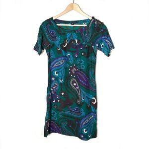 Banana Republic green and purple Paisley 100% silk sheet dress size XS B98